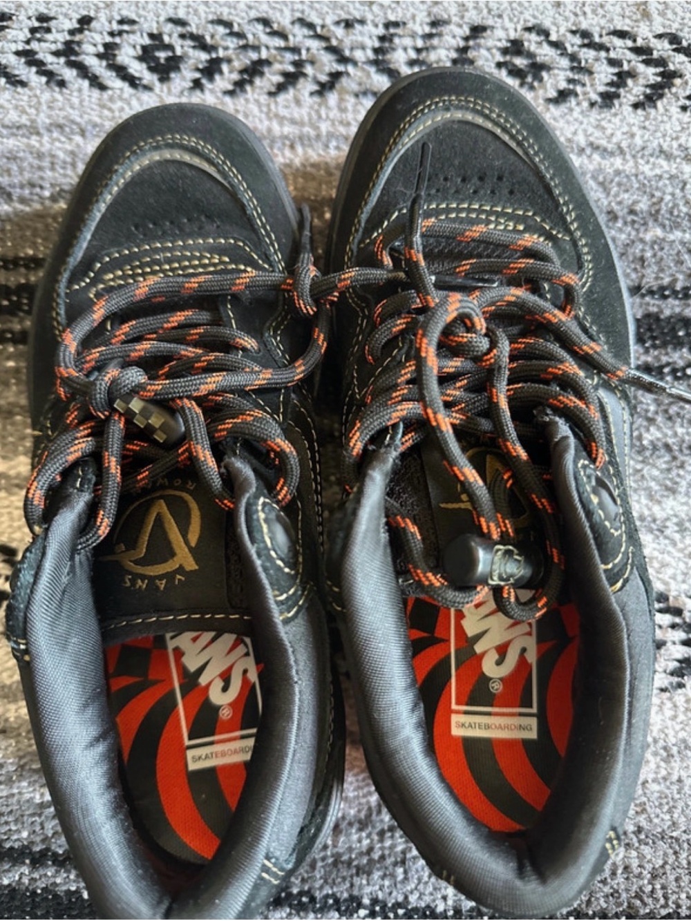 Vans Women's Black Suede Sneakers with Orange Accents